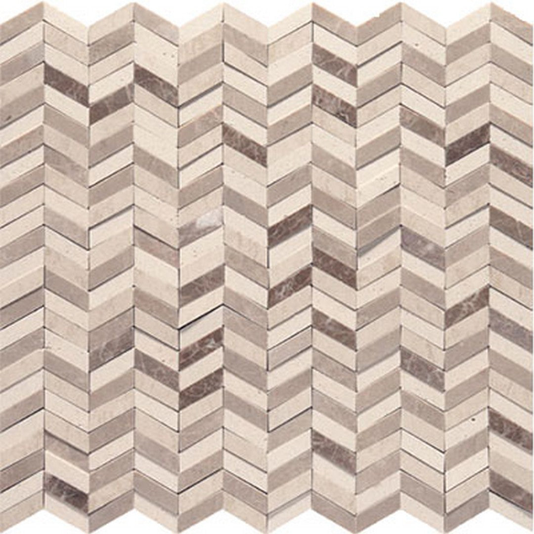 American Olean Candora 12x12 Polished Chevron Natural Stone Mosaic - Beige / Brown - DE19MINCHEVMS1L