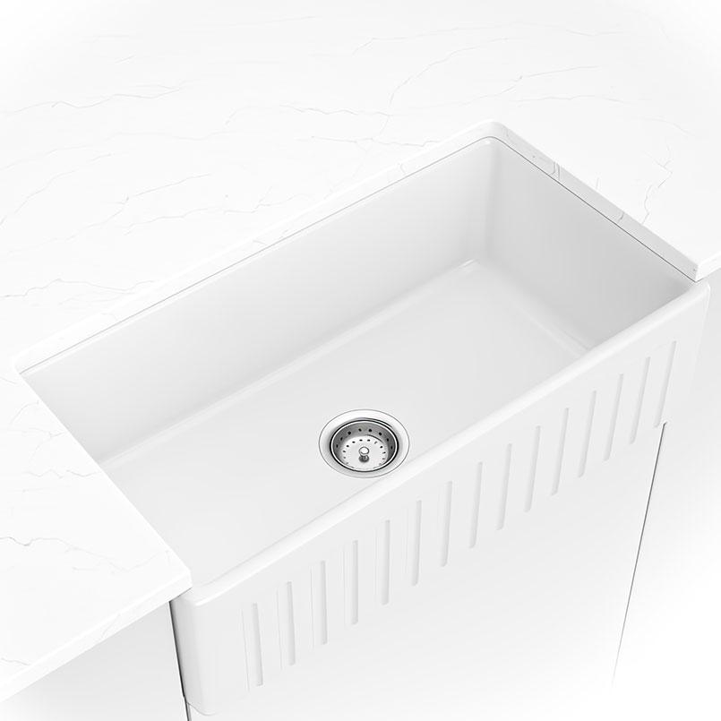 MSI Surfaces Fireclay Farmhouse White Single Bowl-3318 Sink - SIN-POR-USBWH-3318FSAF